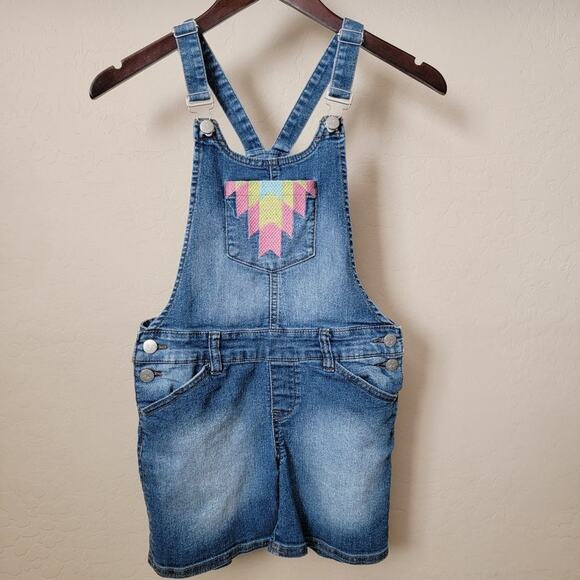 Jessica Simpson Embroidered Denim Short Overalls - Picture 2 of 14